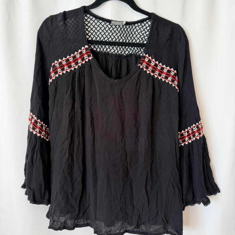Earthbound black embroidered blouse